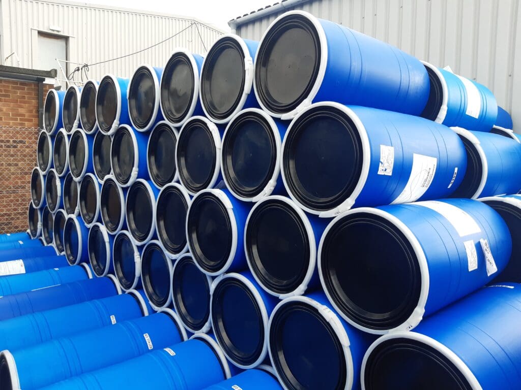 UN Approved Waste Drums stacked on top of each other