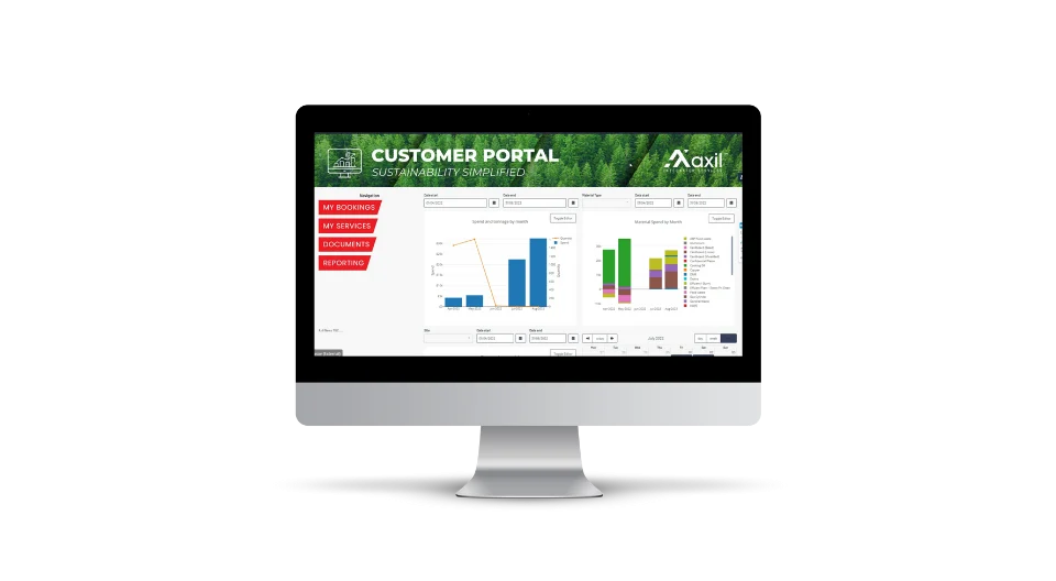 Computer screen showing the Axil customer portal