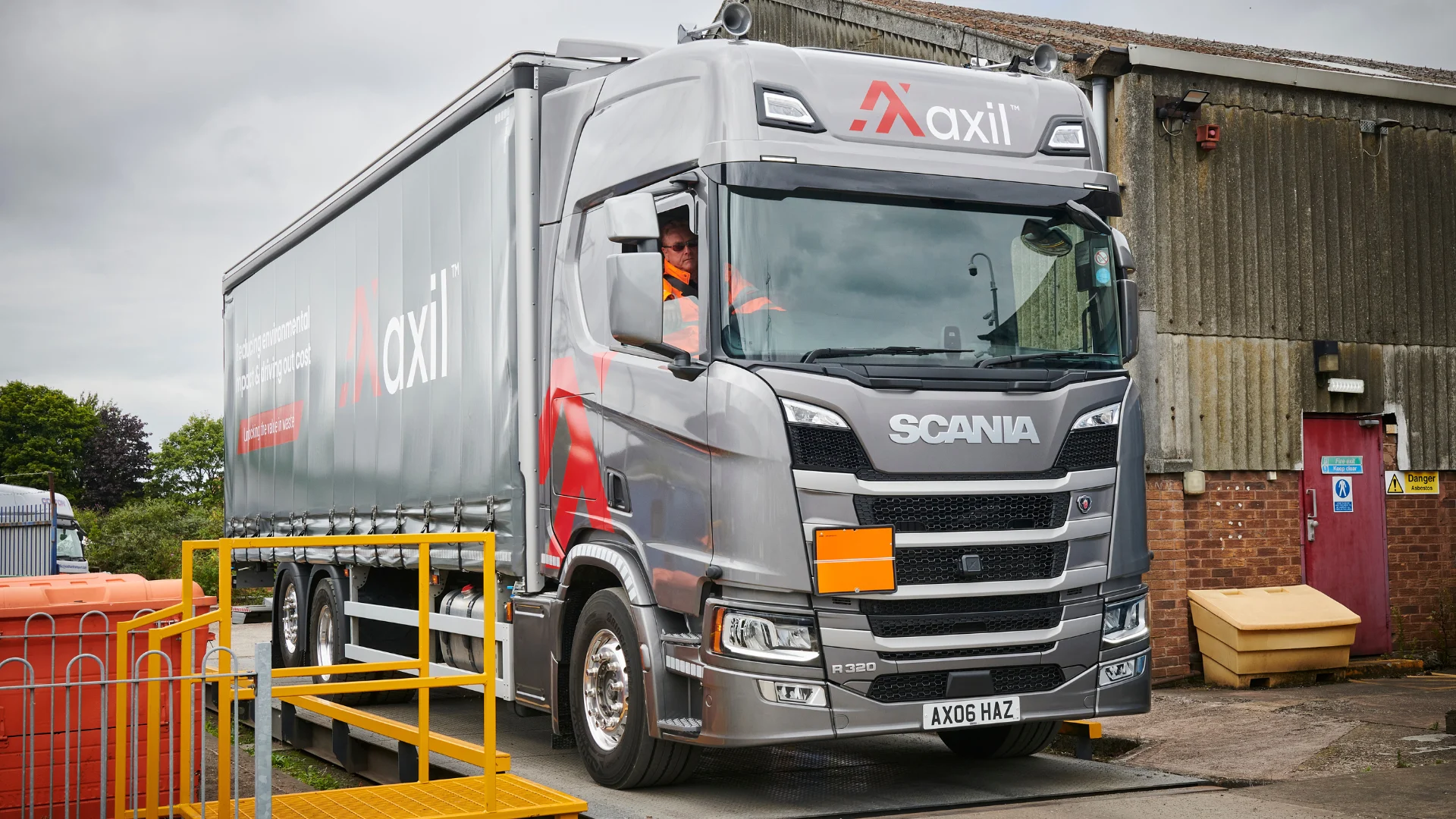 Large Axil branded HGV lorry, coming into Cannock Waste Transfer Station Cannock